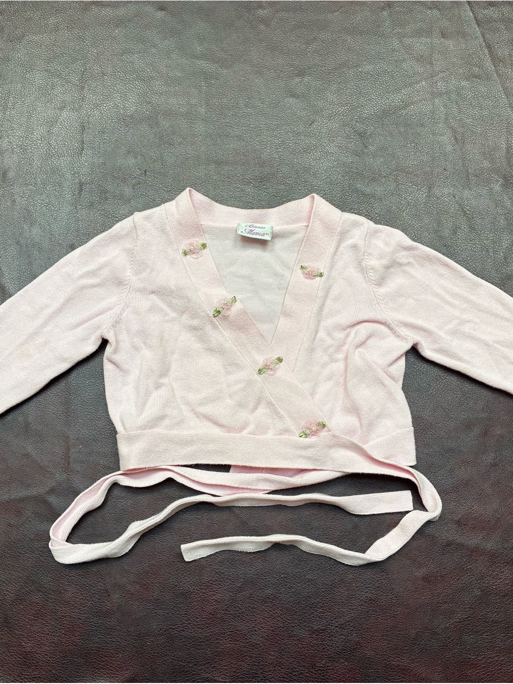 Basic Moves Dance Sweater Wrap-Front Girls Sweater with Floral Embroidery